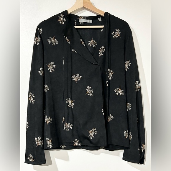 Vince‎ Tossed Bouquet Tie-Neck Blouse Black S - Picture 9 of 13